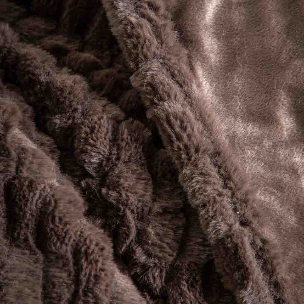 Textured Rabbit Faux Fur Throw Brown