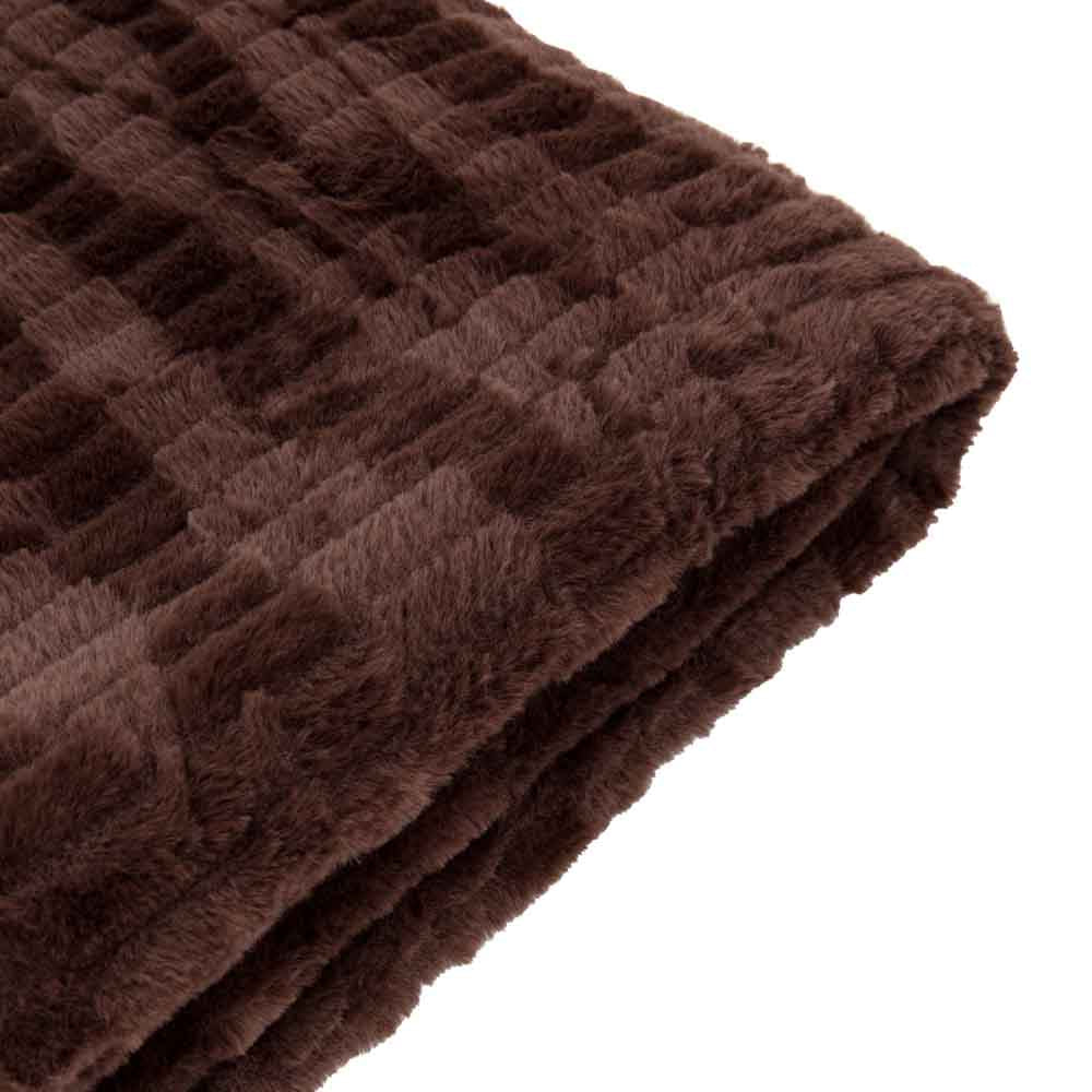 Textured Rabbit Faux Fur Throw Brown