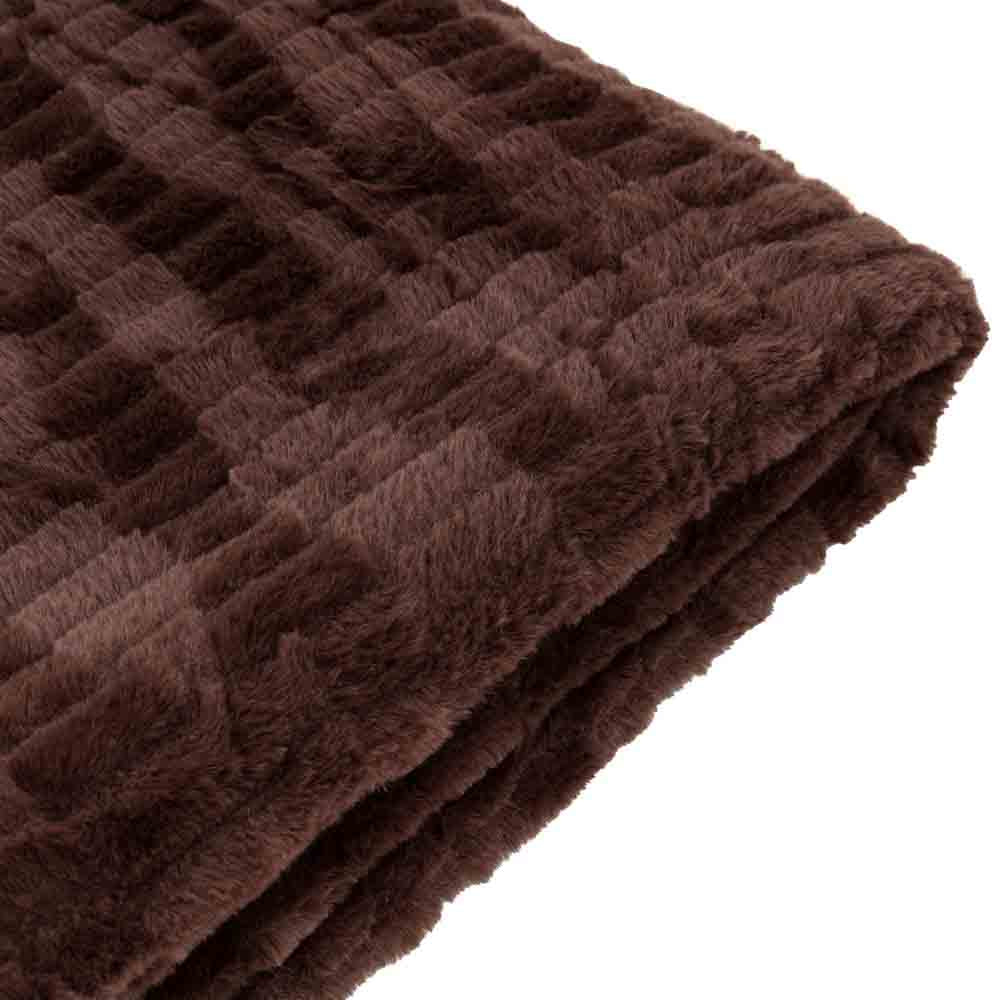 Textured Rabbit Faux Fur Throw Brown
