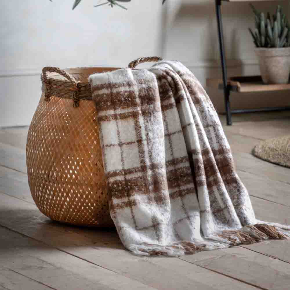 Check Faux Mohair Throw Tan