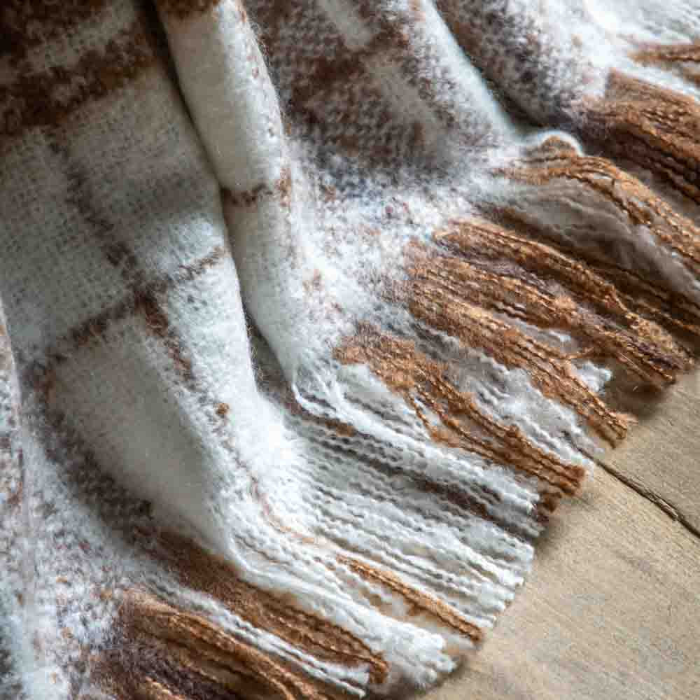 Check Faux Mohair Throw Tan