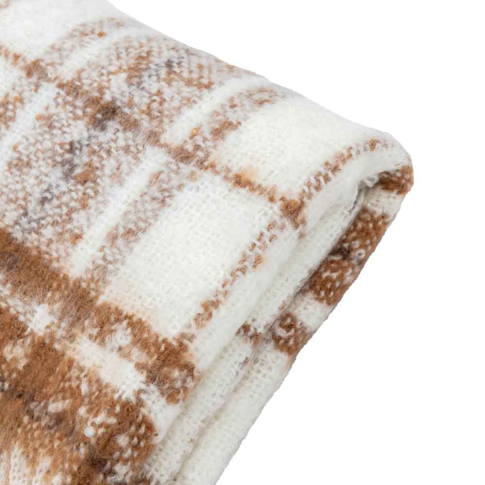 Check Faux Mohair Throw Tan