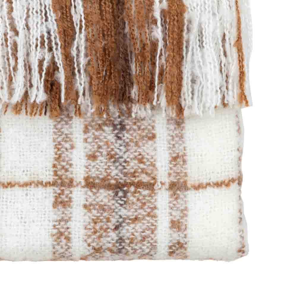 Check Faux Mohair Throw Tan