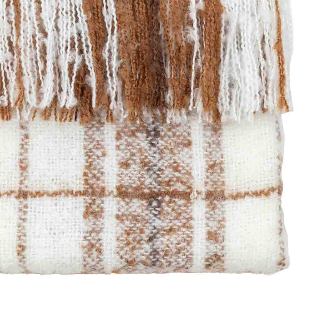 Check Faux Mohair Throw Tan