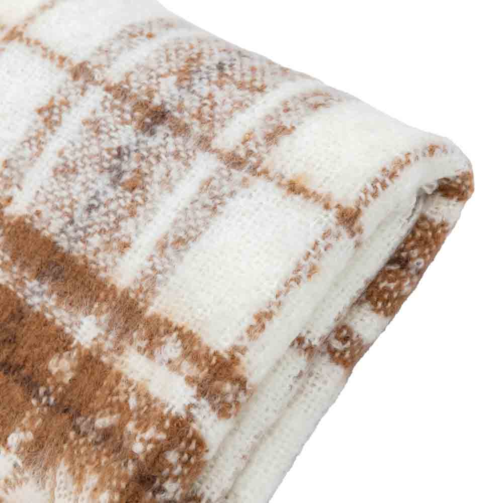 Check Faux Mohair Throw Tan