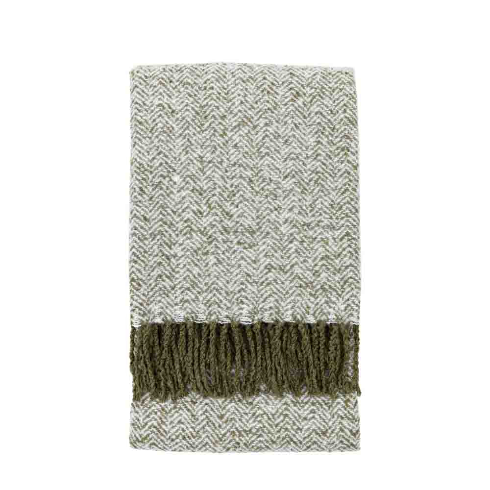Herringbone Faux Mohair Throw Olive