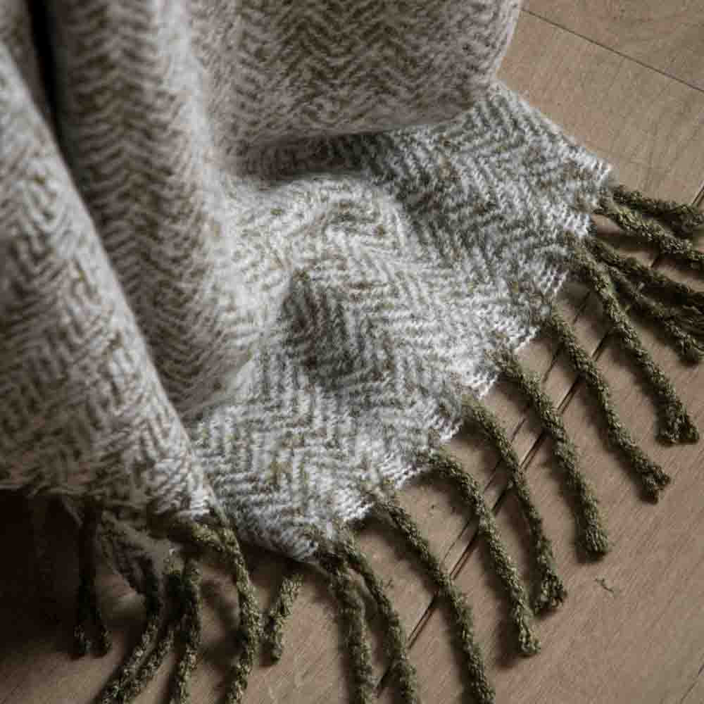 Herringbone Faux Mohair Throw Olive