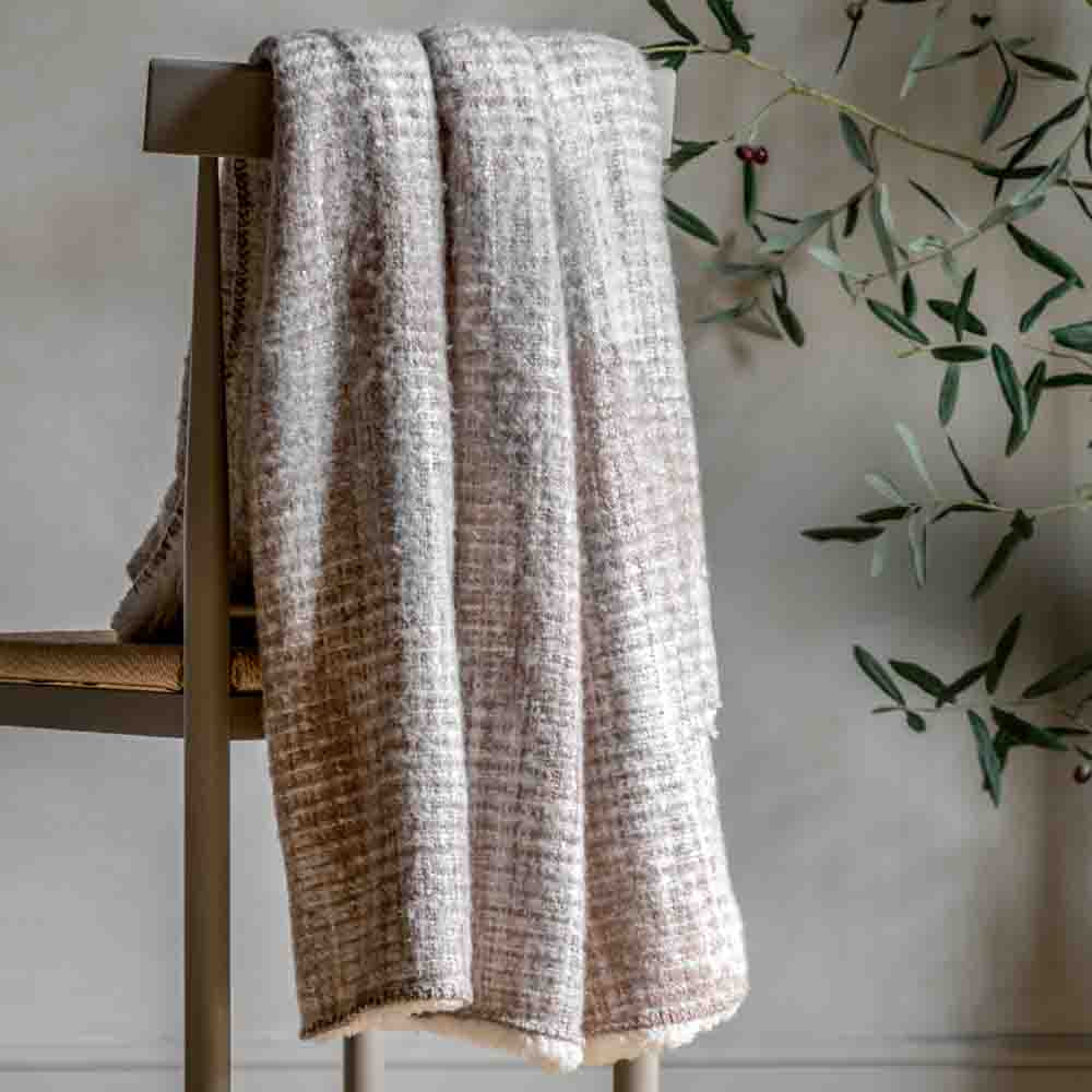 Woven Faux Mohair Sherpa Throw Natural