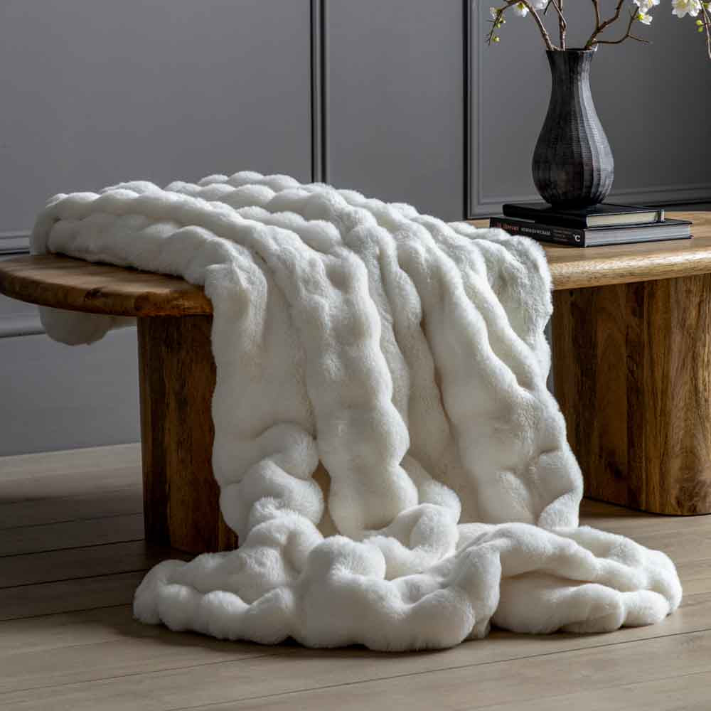 Marshmallow Rabbit Faux Fur Throw Crm
