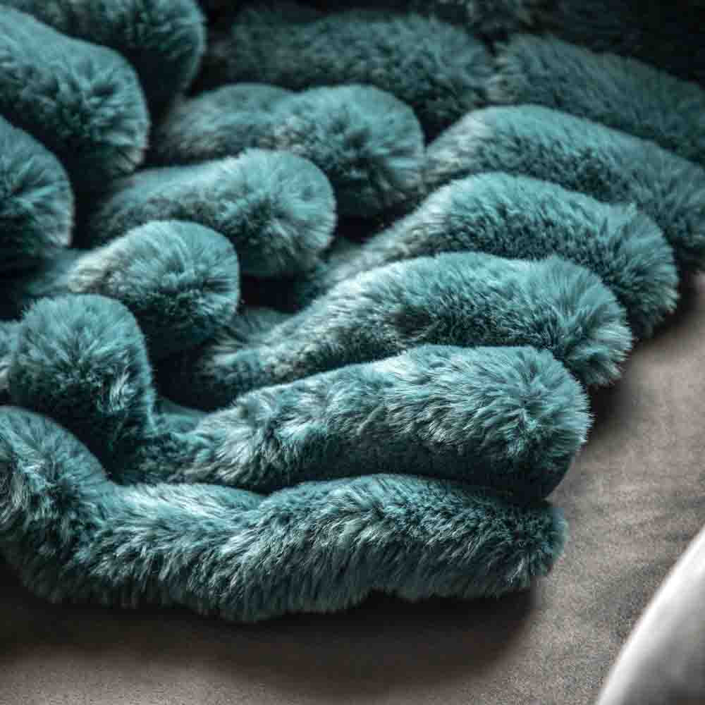 Ribbed Faux Fur Throw Teal