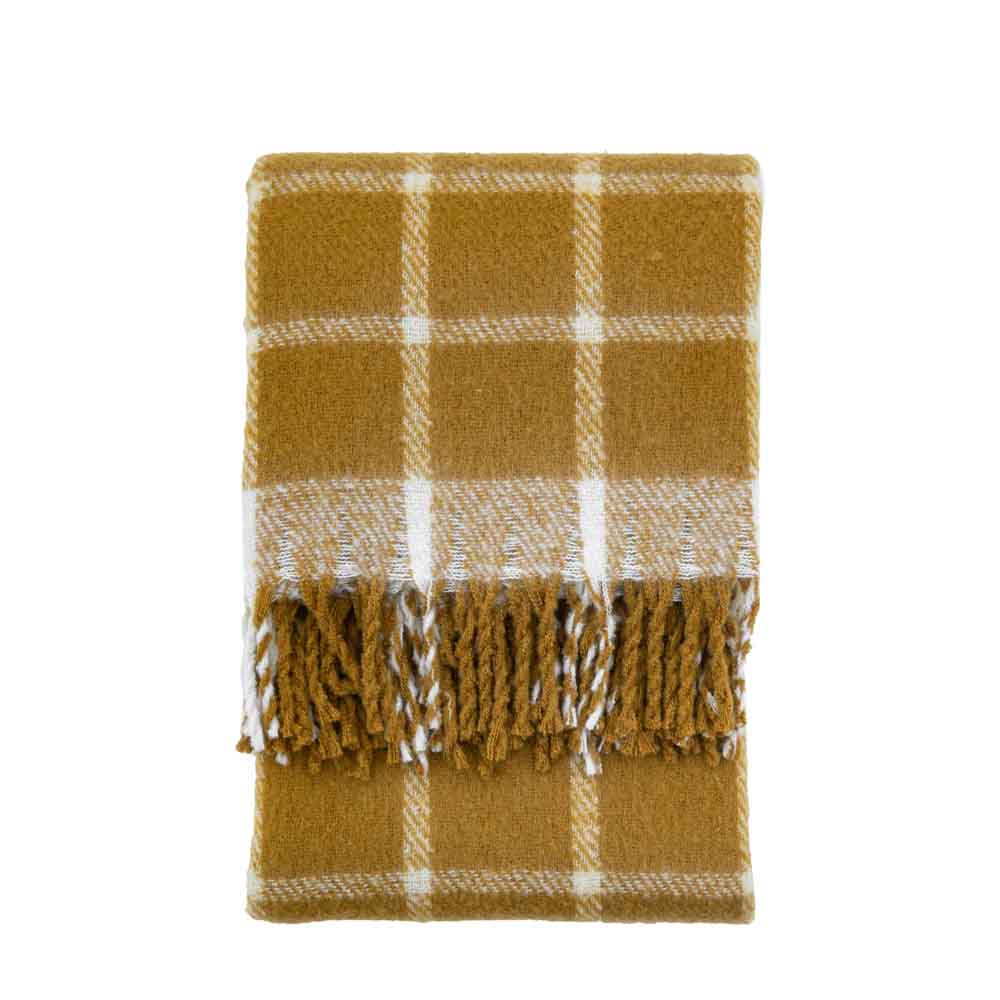 Poly Mohair Check Throw Mustard