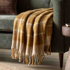 Poly Mohair Check Throw Mustard