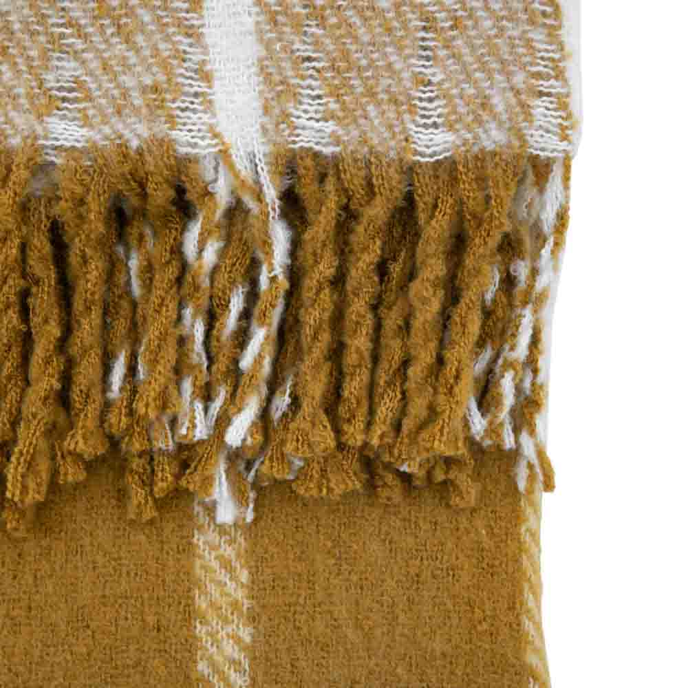 Poly Mohair Check Throw Mustard