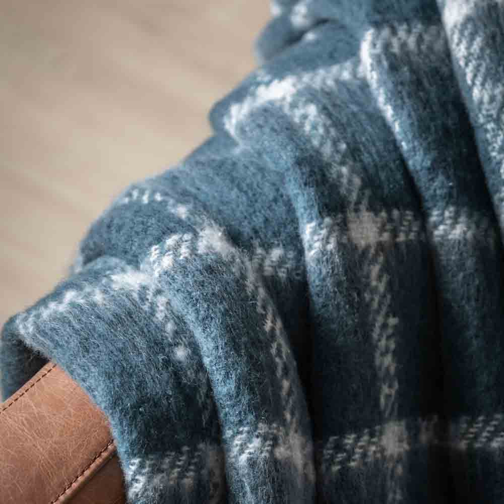 Poly Mohair Check Throw Blue