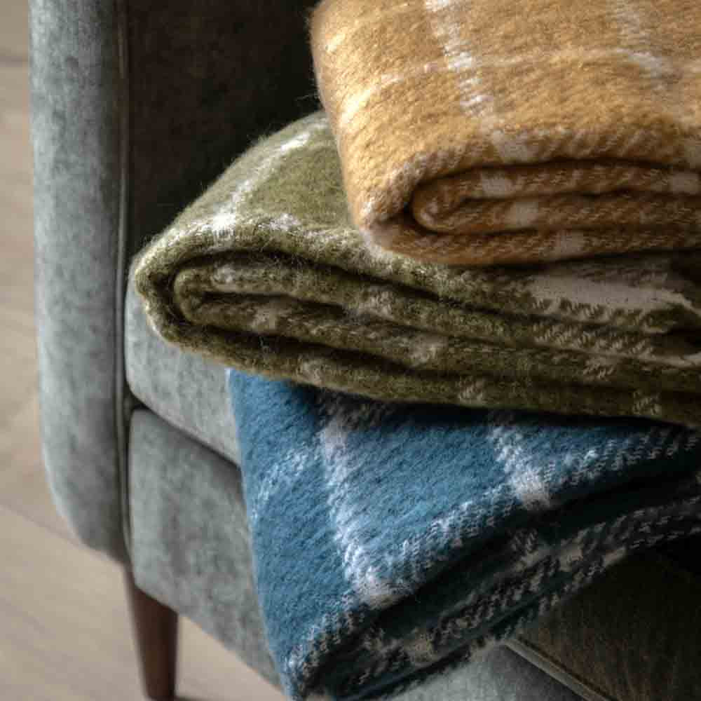 Poly Mohair Check Throw Green