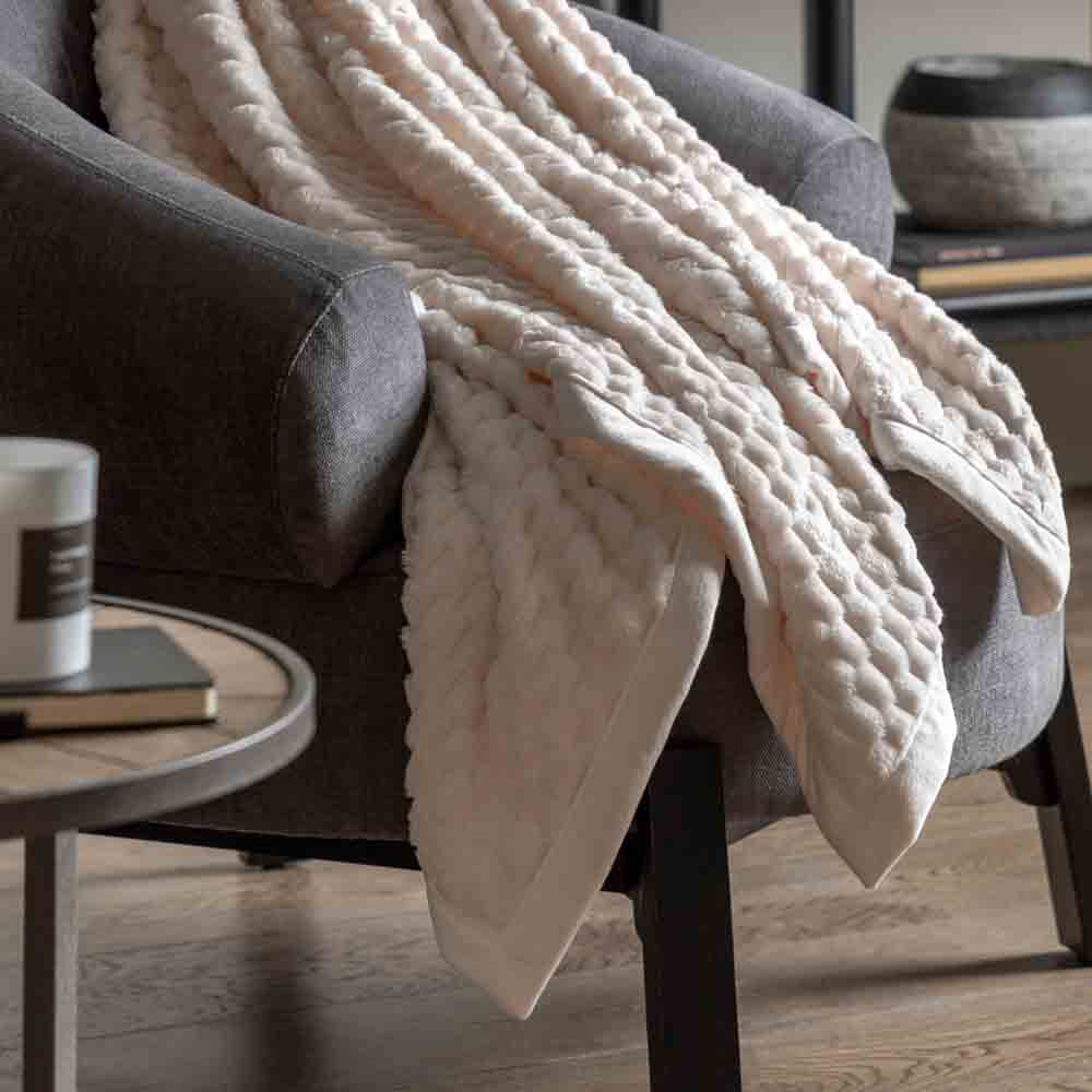 Jacquard Velvet Knitted Throw Natural