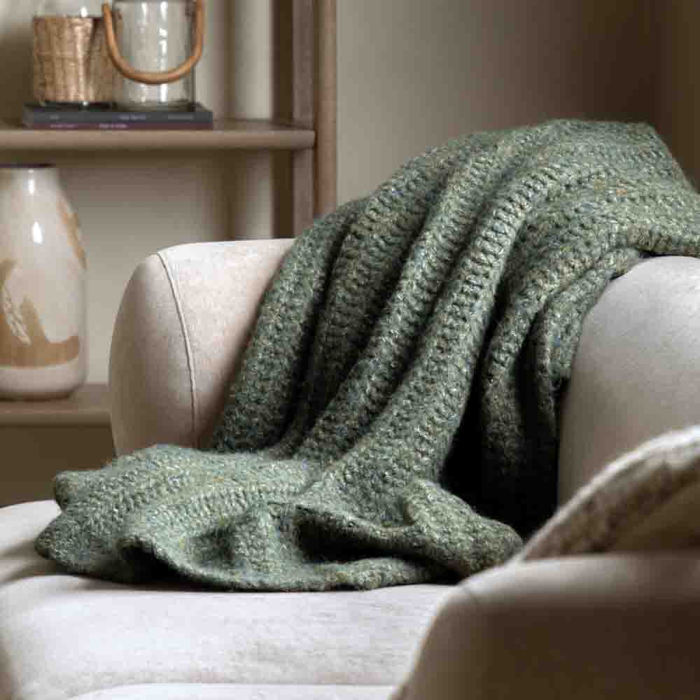 Luxury Melange Knit Throw Khaki