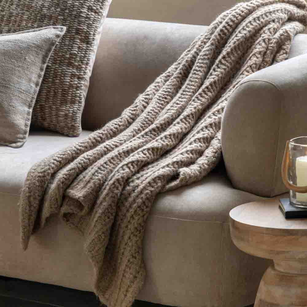 Luxury Melange Knit Throw Oatmeal