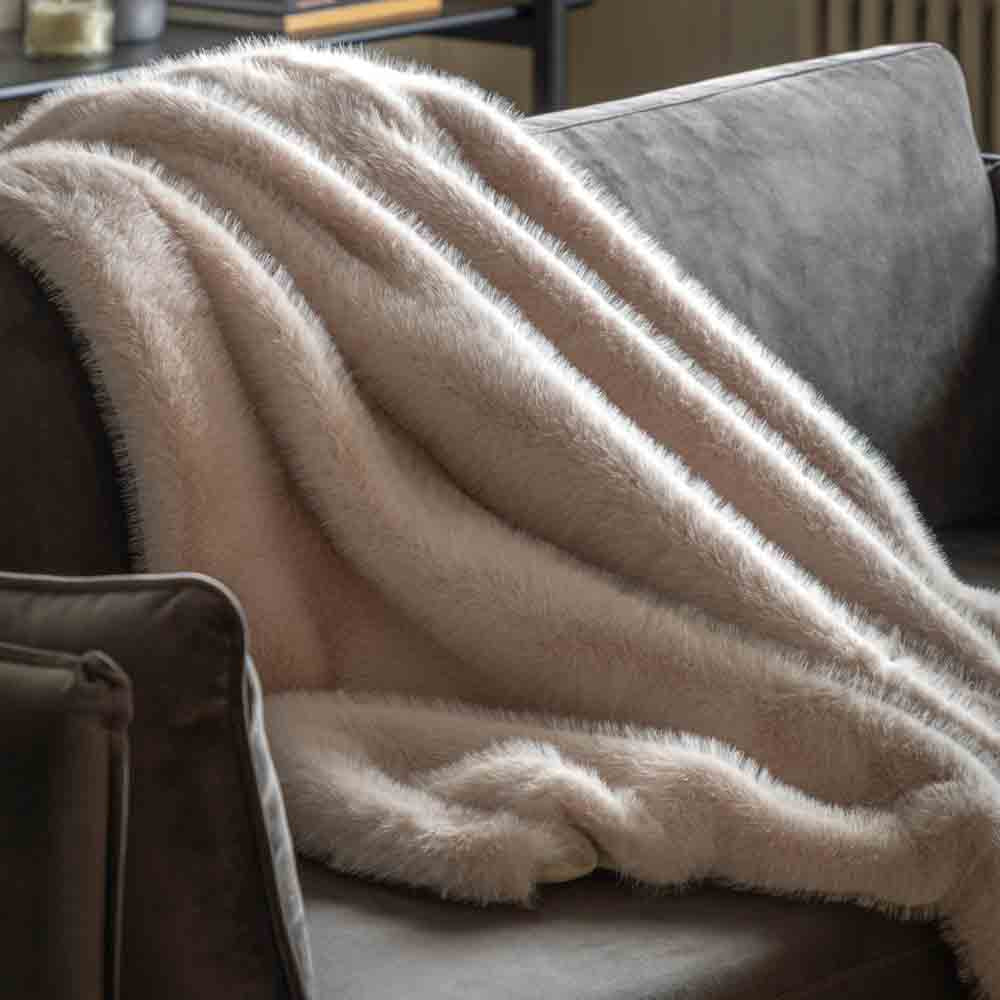 Maple Faux Fur Throw Small Oatmeal