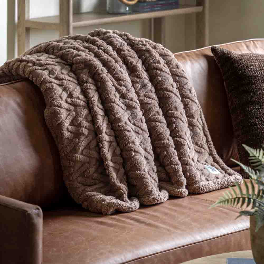 Herringbone Sherpa Throw Taupe