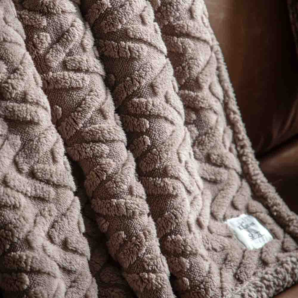 Herringbone Sherpa Throw Taupe