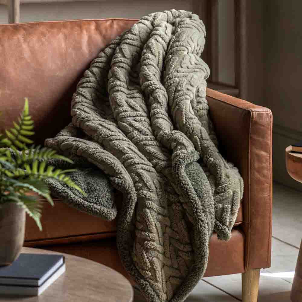 Herringbone Sherpa Throw  Sage