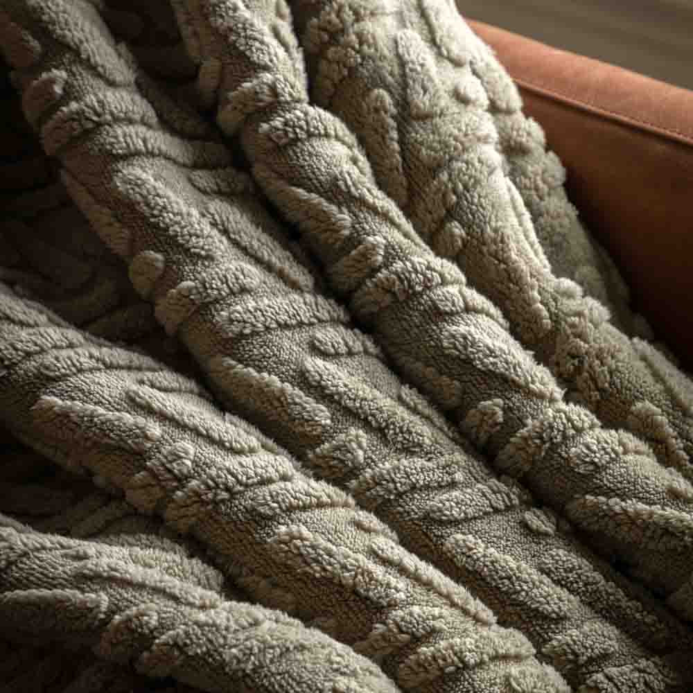 Herringbone Sherpa Throw  Sage