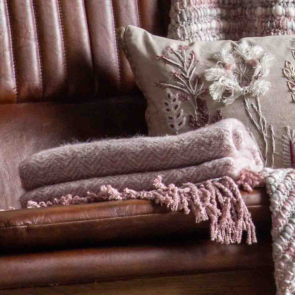 Herringbone Faux Mohair Throw Blush