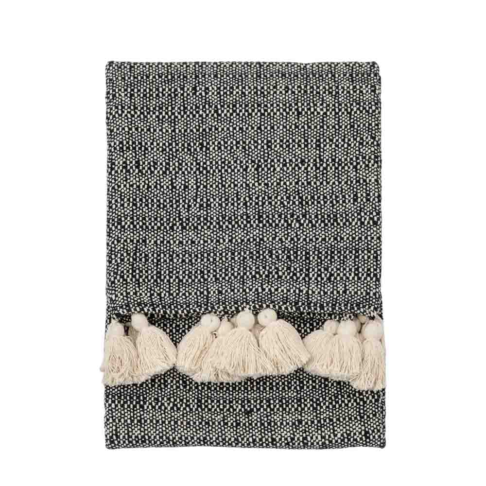 Woven Throw with Tassels Black