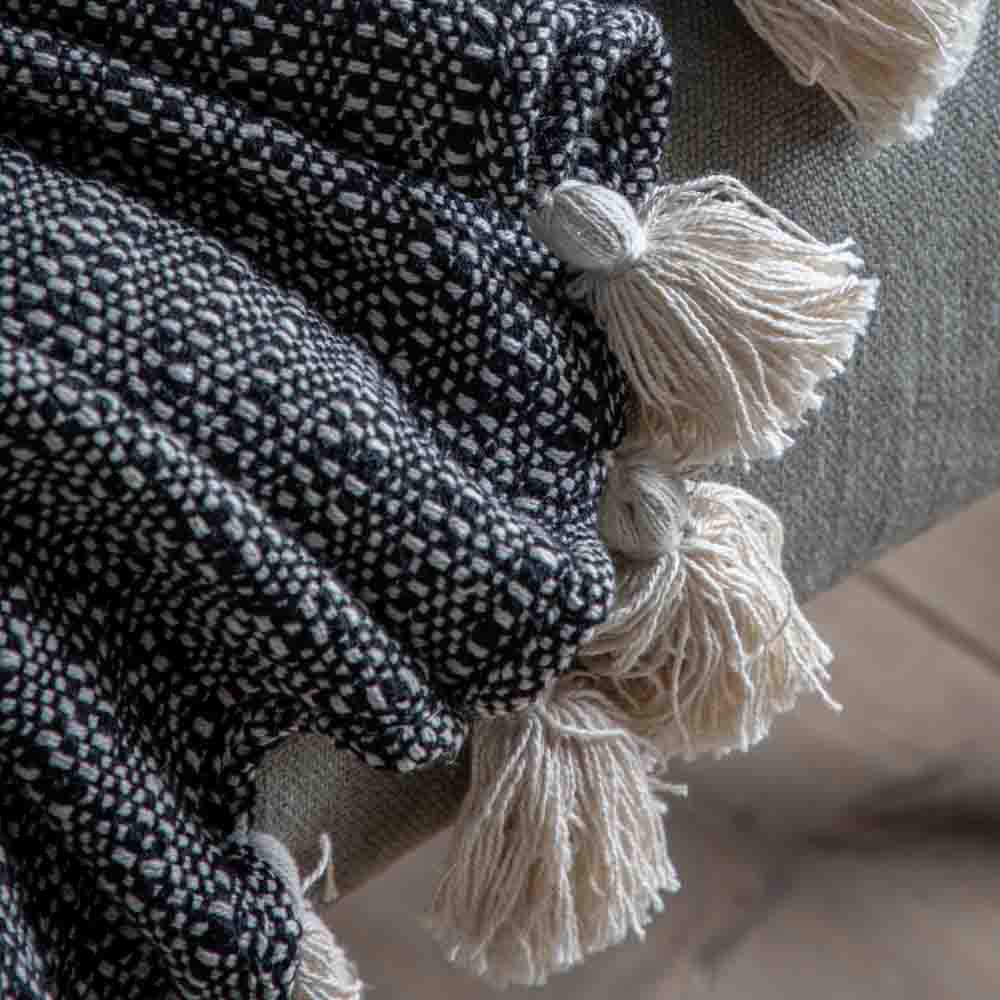 Woven Throw with Tassels Black
