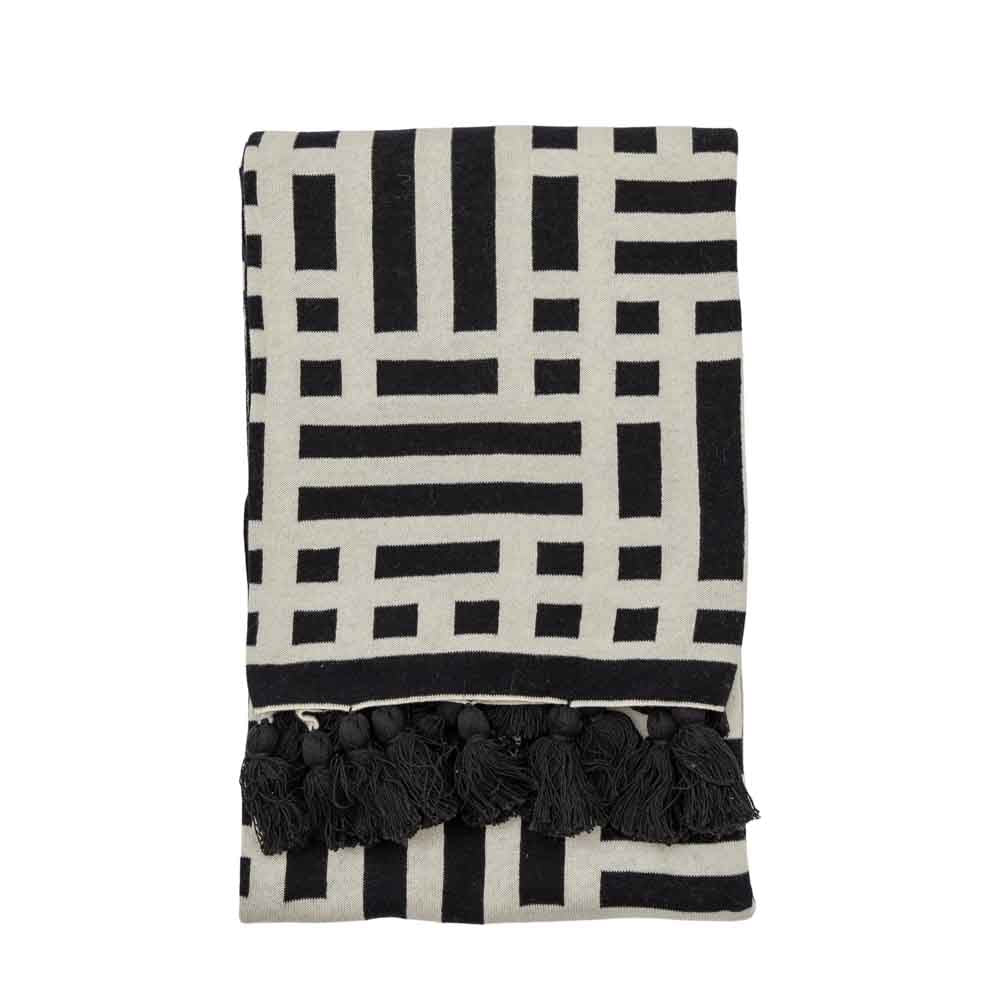 Merton Knitted Tassel Throw Black