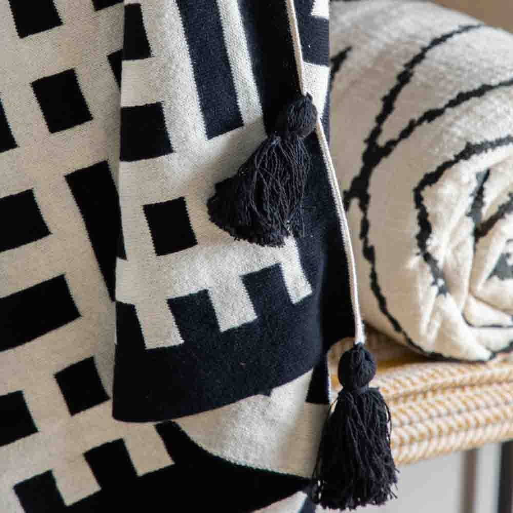 Merton Knitted Tassel Throw Black