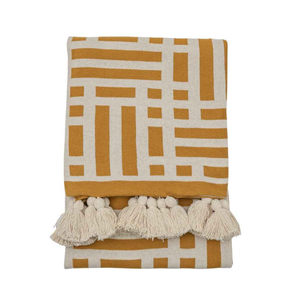 Merton Knitted Tassel Throw Ochre