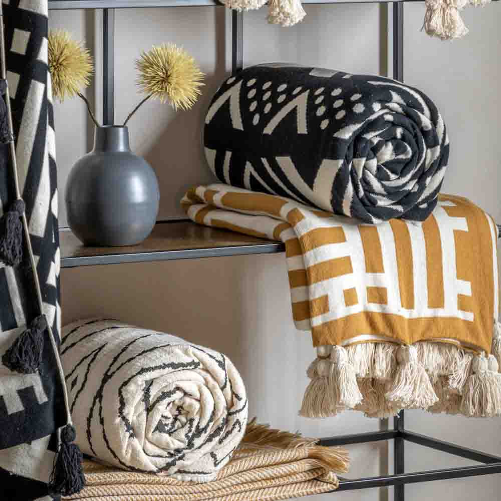 Merton Knitted Tassel Throw Ochre