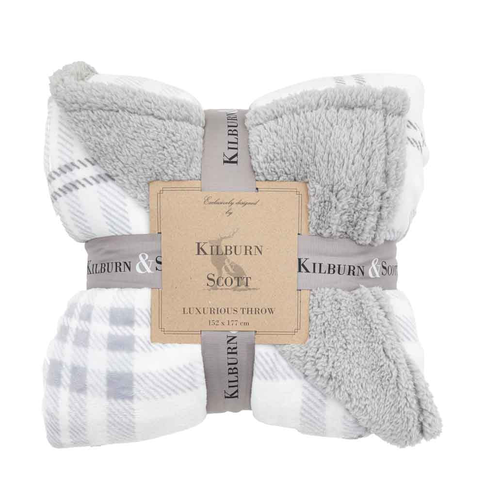Tartan Sherpa Throw Grey