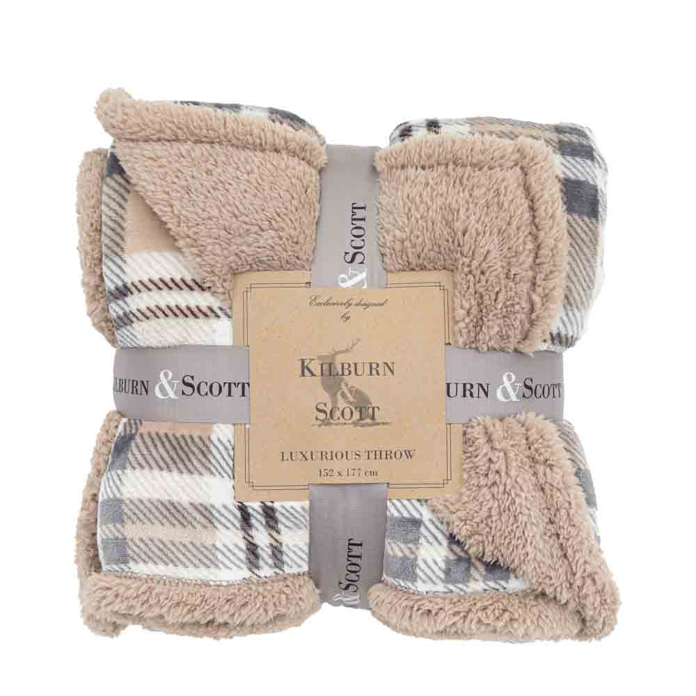 Tartan Sherpa Throw Natural