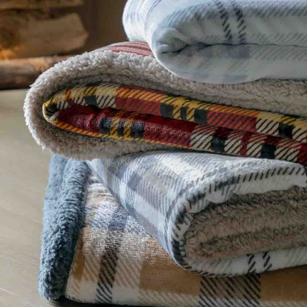 Tartan Sherpa Throw Natural