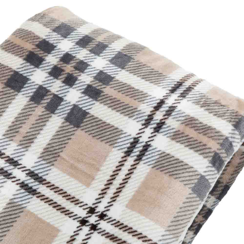 Tartan Sherpa Throw Natural