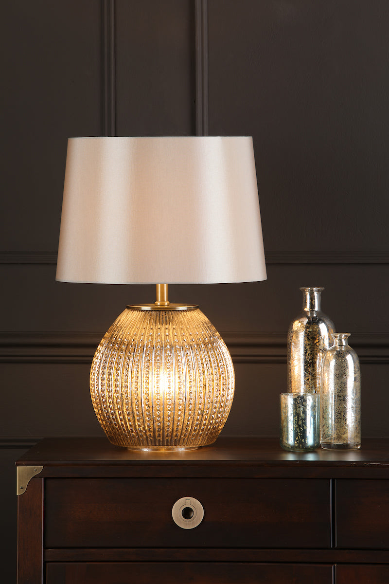 Sonia Dual Light Table Lamp Antique Brass & Silver Glass With Shade <br>Silver Glass