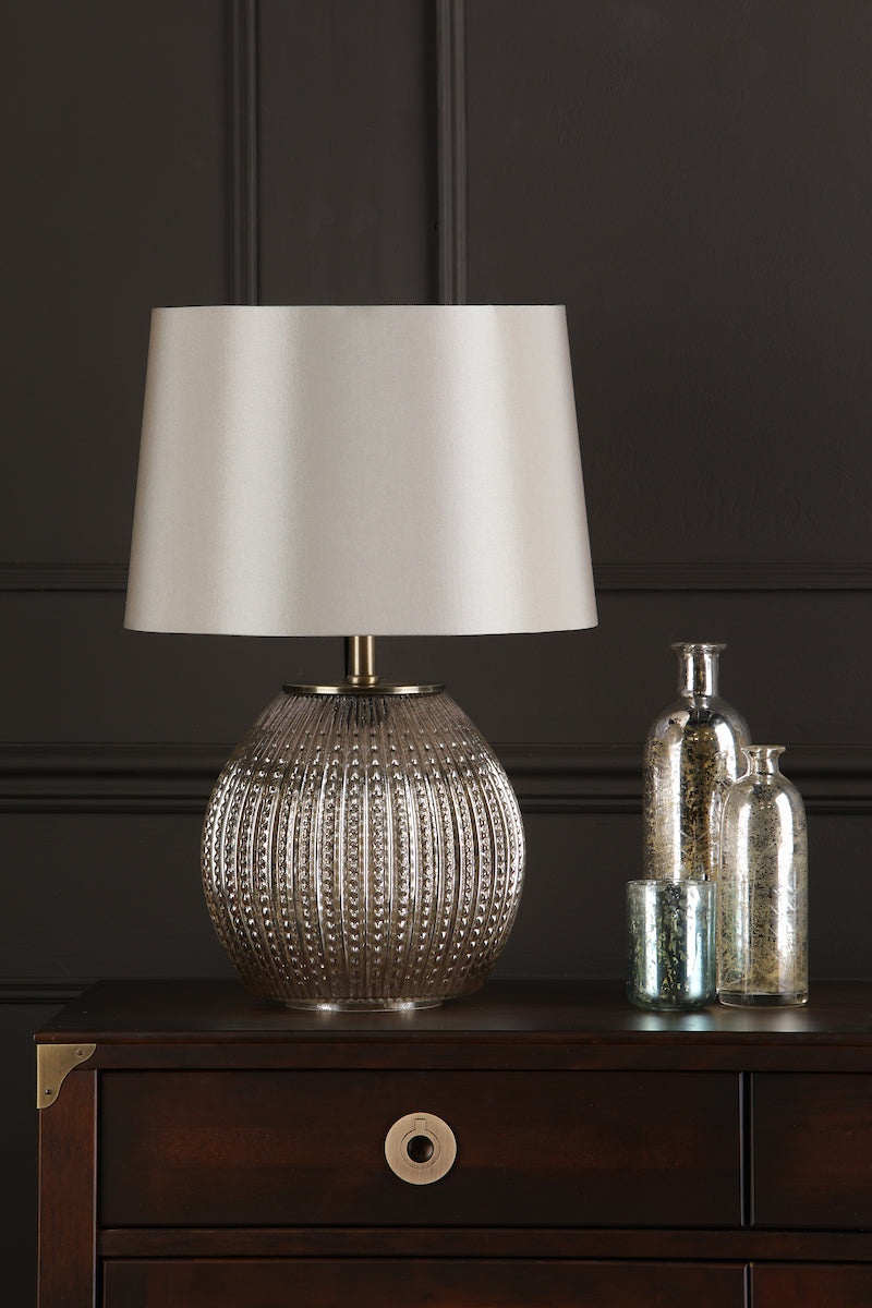 Sonia Dual Light Table Lamp Antique Brass & Silver Glass With Shade <br>Silver Glass