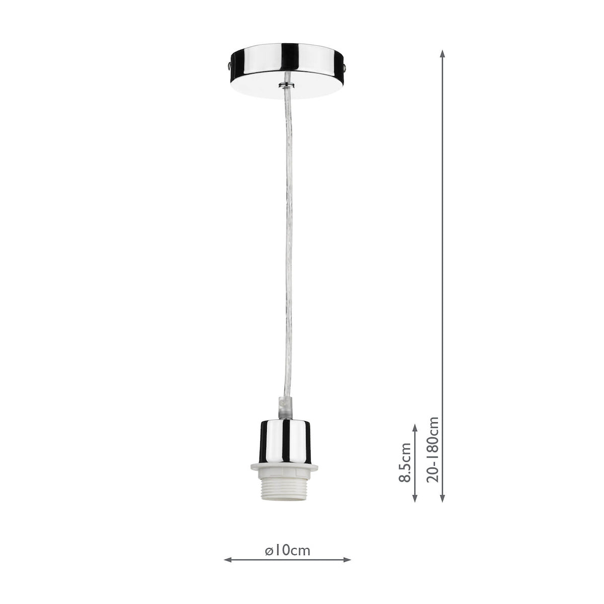 1 Light Polished Chrome E27 Suspension With Clear Cable<br>Polished Chrome