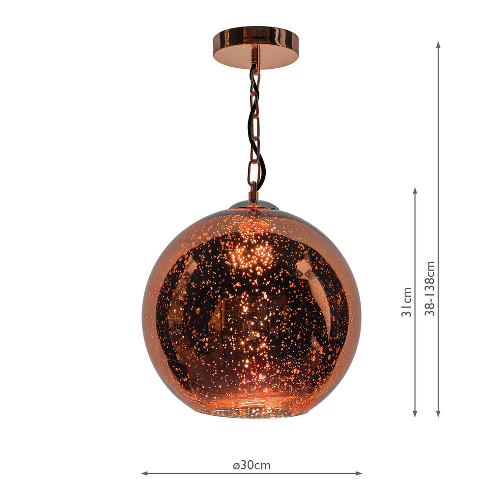 Speckle 1 Light Electro Plated Pendant Copper Finish<br>Copper Glass