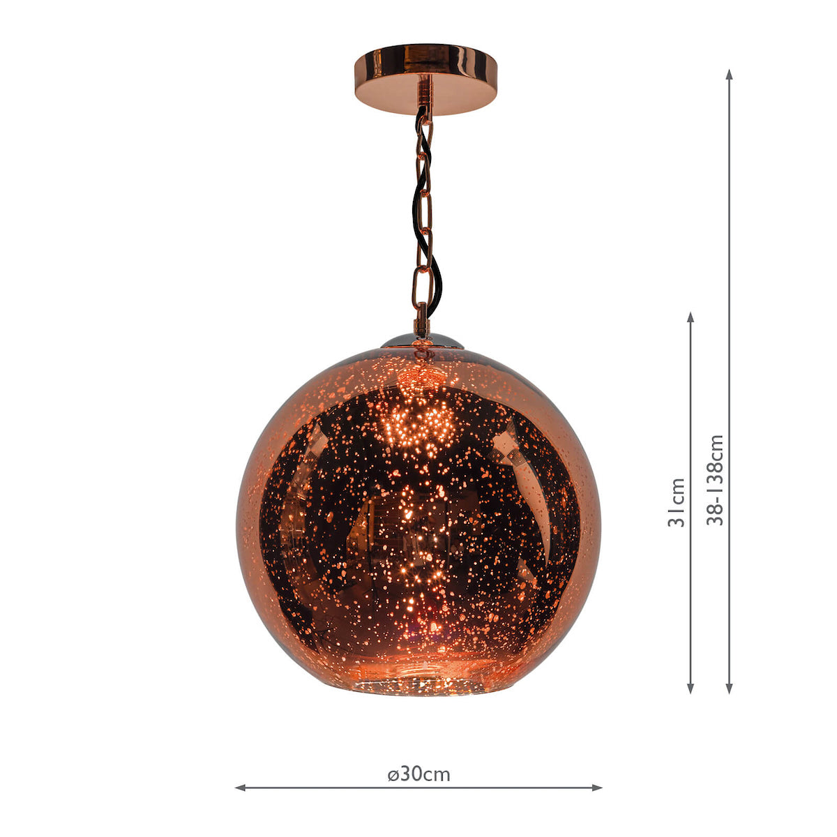 Speckle 1 Light Electro Plated Pendant Copper Finish<br>Copper Glass