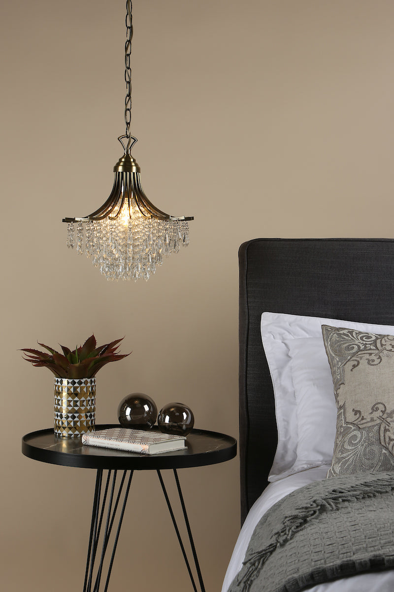 Suri 1 Light Pendant Antique Brass Faceted Glass<br>Antique Brass