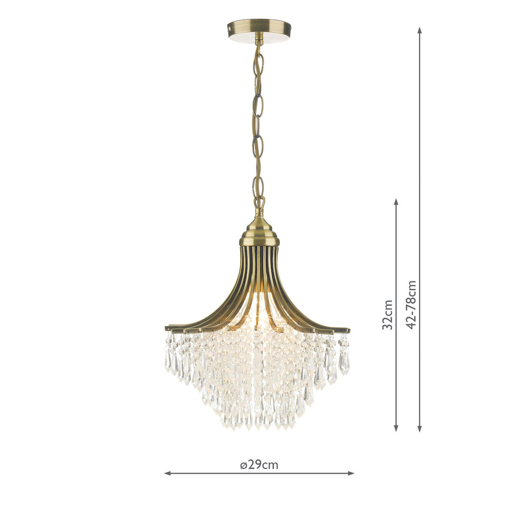 Suri 1 Light Pendant Antique Brass Faceted Glass<br>Antique Brass
