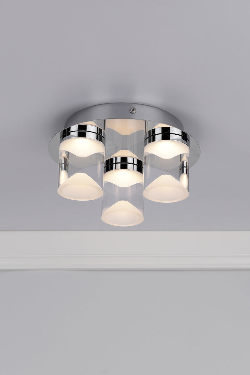 Susa Bathroom 3 Light Flush Polished Chrome Acrylic IP44 LED<br>Polished Chrome