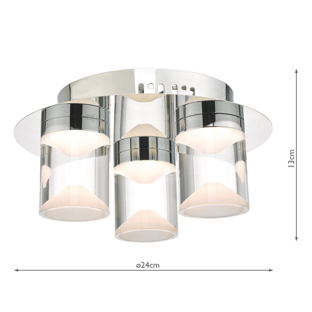 Susa Bathroom 3 Light Flush Polished Chrome Acrylic IP44 LED<br>Polished Chrome
