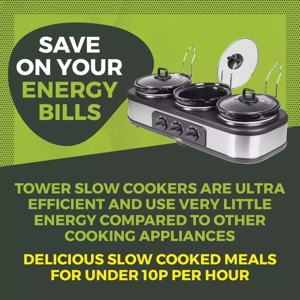 Tower T16015 Three Pot Slow Cooker 4.5L with Independent Temperature Controls - Stainless Steel