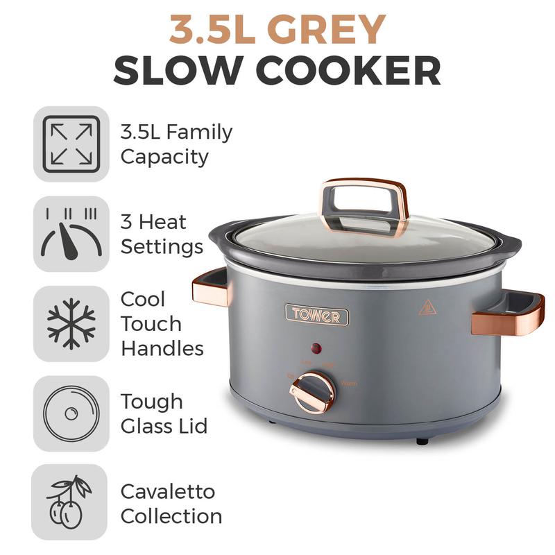 Tower T16042GRY Cavaletto 3.5L Slow Cooker - Grey and Rose Gold