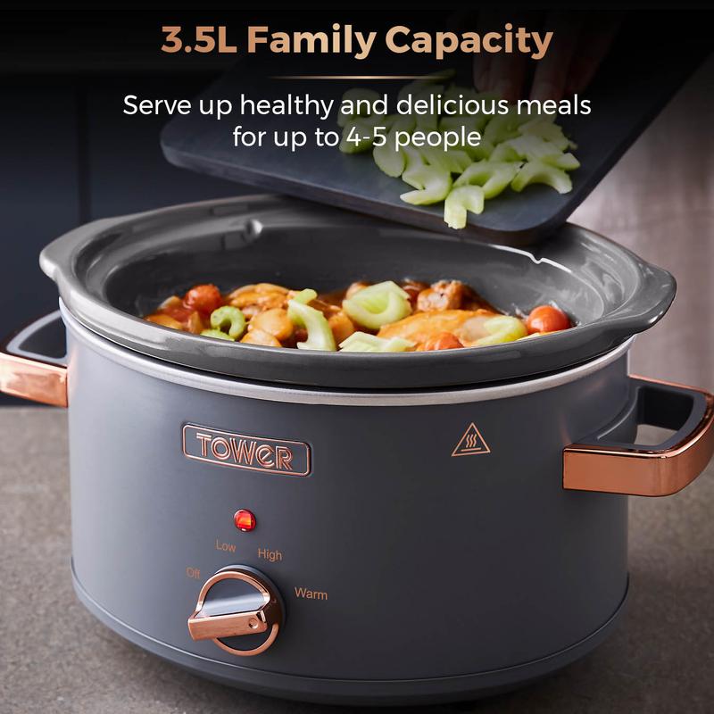 Tower T16042GRY Cavaletto 3.5L Slow Cooker - Grey and Rose Gold